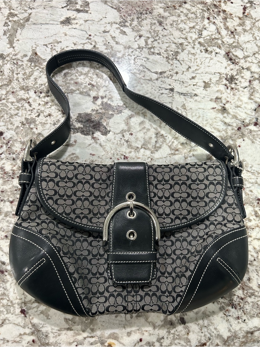 VTG Coach Soho Signature Black & Grey Canvas Leather Shoulder Bag # 6818